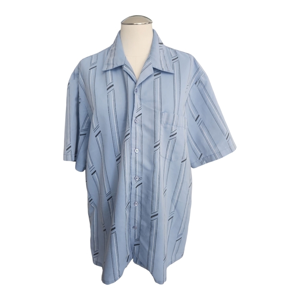 VTG Men’s Blue Striped Button-Up Shirt L | Platinum 70/30 Poly Cotton Old Money